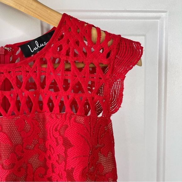 Lulus Charlee Red Lace Sleeveless Midi Dress Size Large - Picture 6 of 15